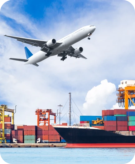 Cargo plane and container ship